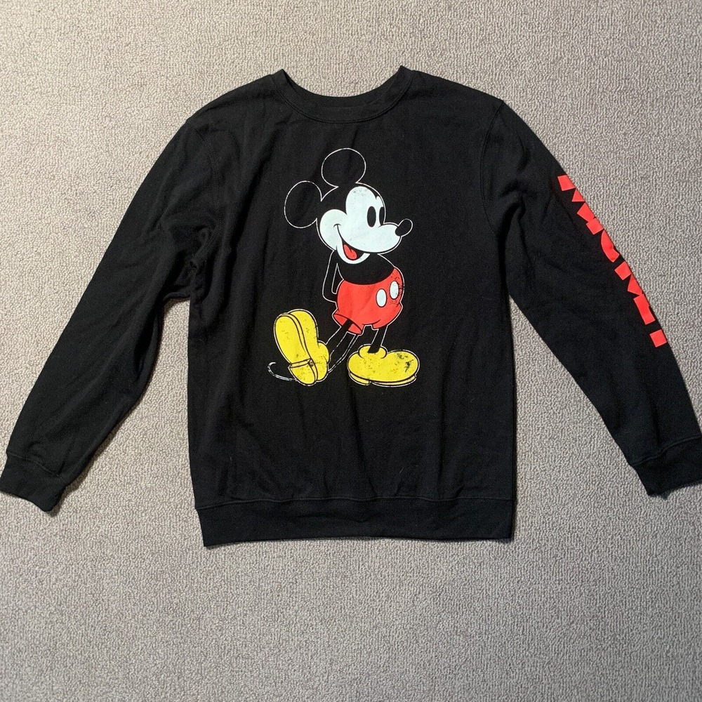 Disney Mickey Mouse Sweatshirt Women L Black Long Sleeve Round Neck RN# 117508